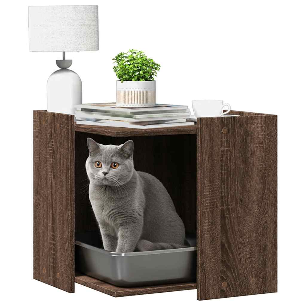 Vidaxxl bac à litière pour chat 53x53x51 cm bois fini chêne brun