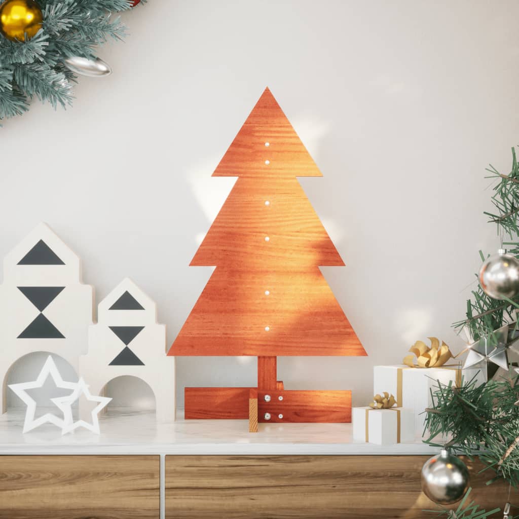 Vidaxl kerstdecoratie kerstboom 60 cm massief grenenhout wasbruin