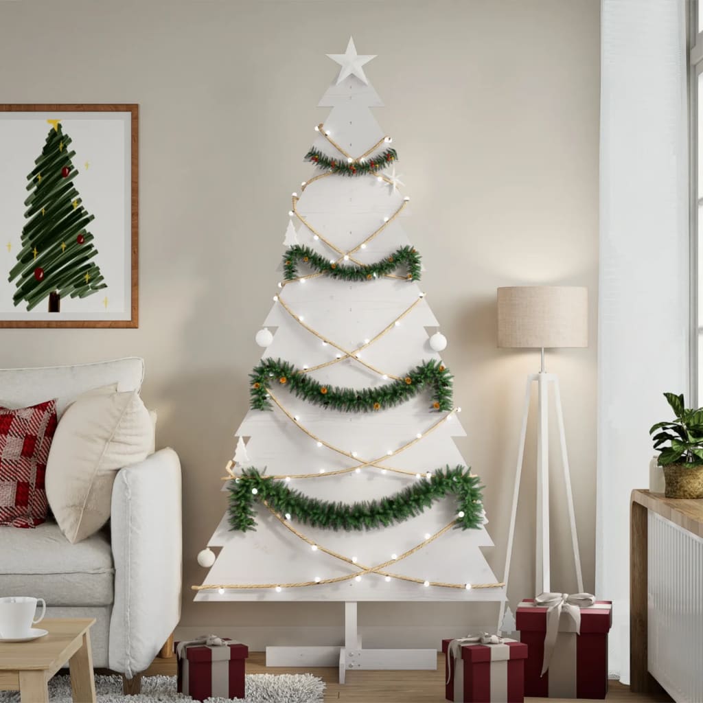 Vidaxl kerstdecoratie kerstboom 180 cm massief grenenhout wit