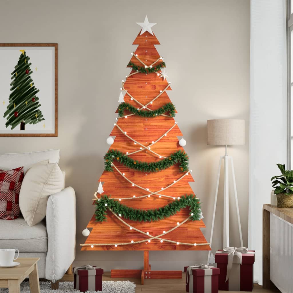 Vidaxl kerstdecoratie kerstboom 180 cm massief grenenhout wasbruin