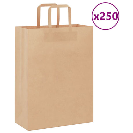 Vidaxl papieren zakken 250 st met hengsels 26x12x35 cm bruin