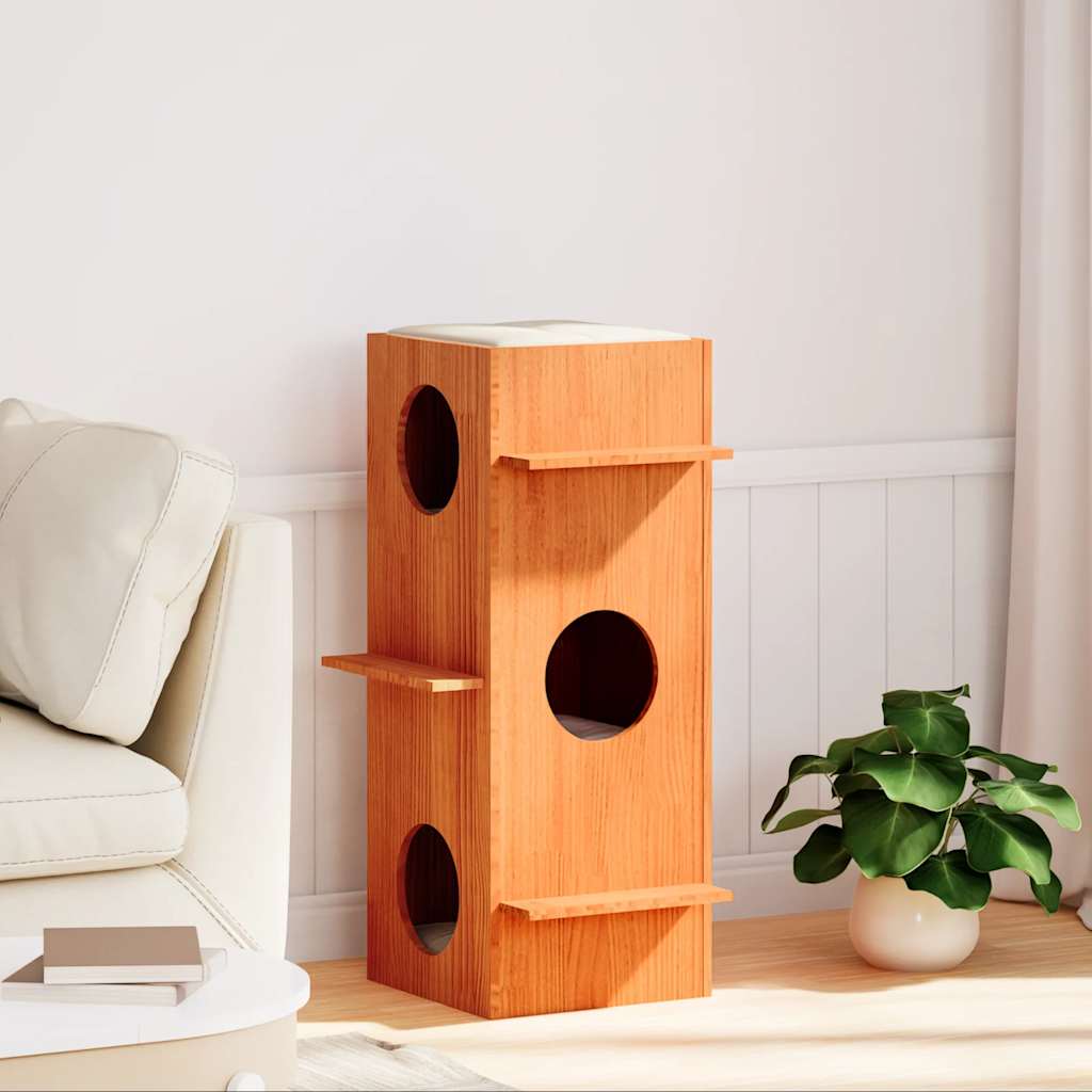 Vidaxxl maison pour chat 43x43x90 cm bois de pin massif, marron lavé