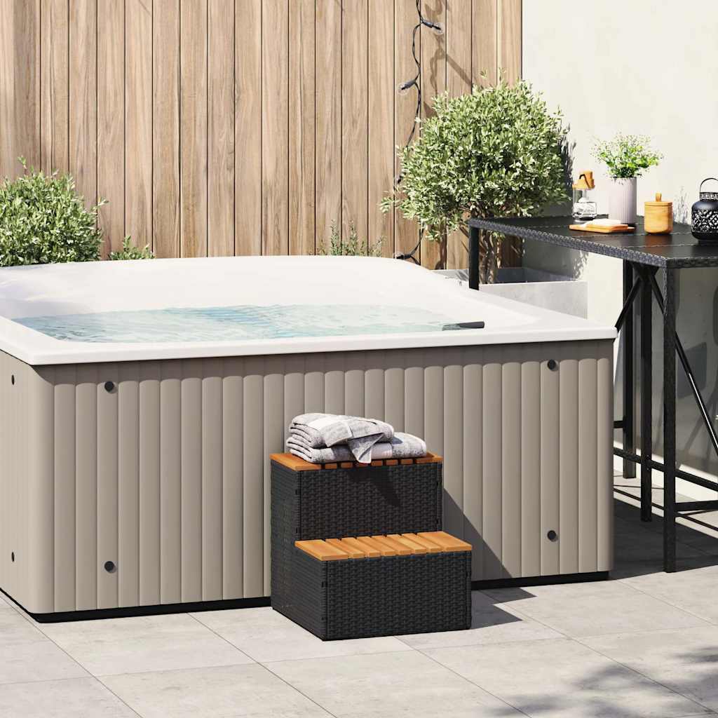 Vidaxl hottub-opstap 50x50x50,5cm poly rattan massief acaciahout zwart