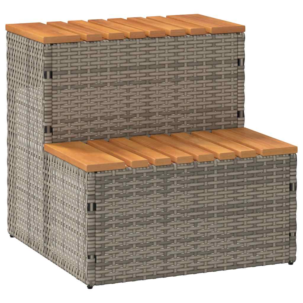 Vidaxl hottub-opstap 50x50x50,5cm poly rattan massief acaciahout grijs