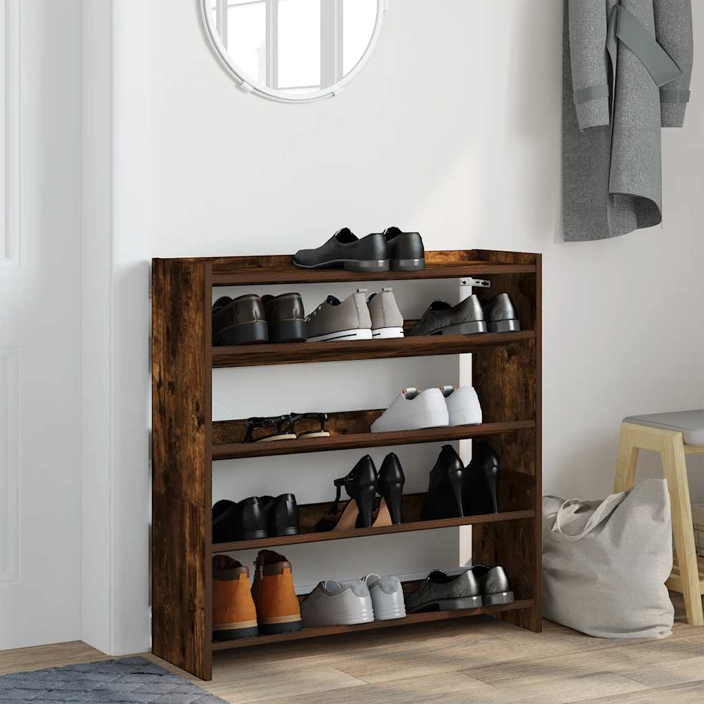 Rack de chaussures Vidaxl 80x25x81 cm Couleur de chêne fumé en bois transformé