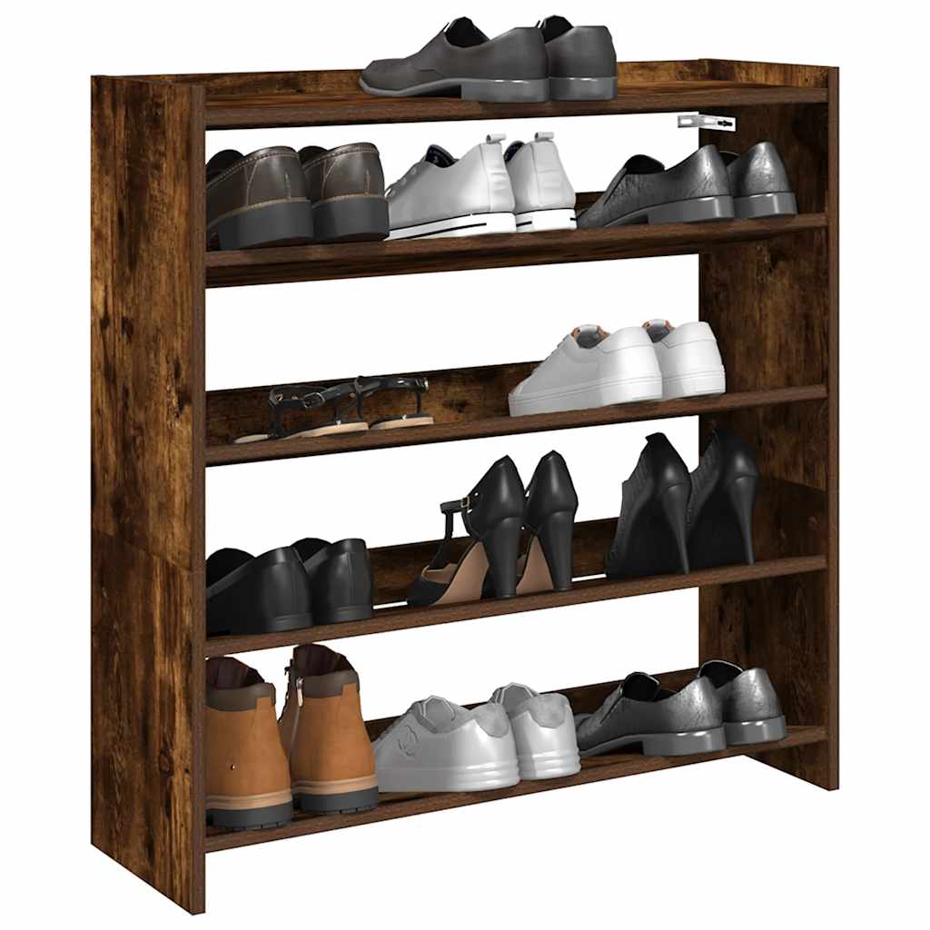 Vidaxl Shoe Rack 80x25x81 cm de madera procesada de roble ahumado coloreado