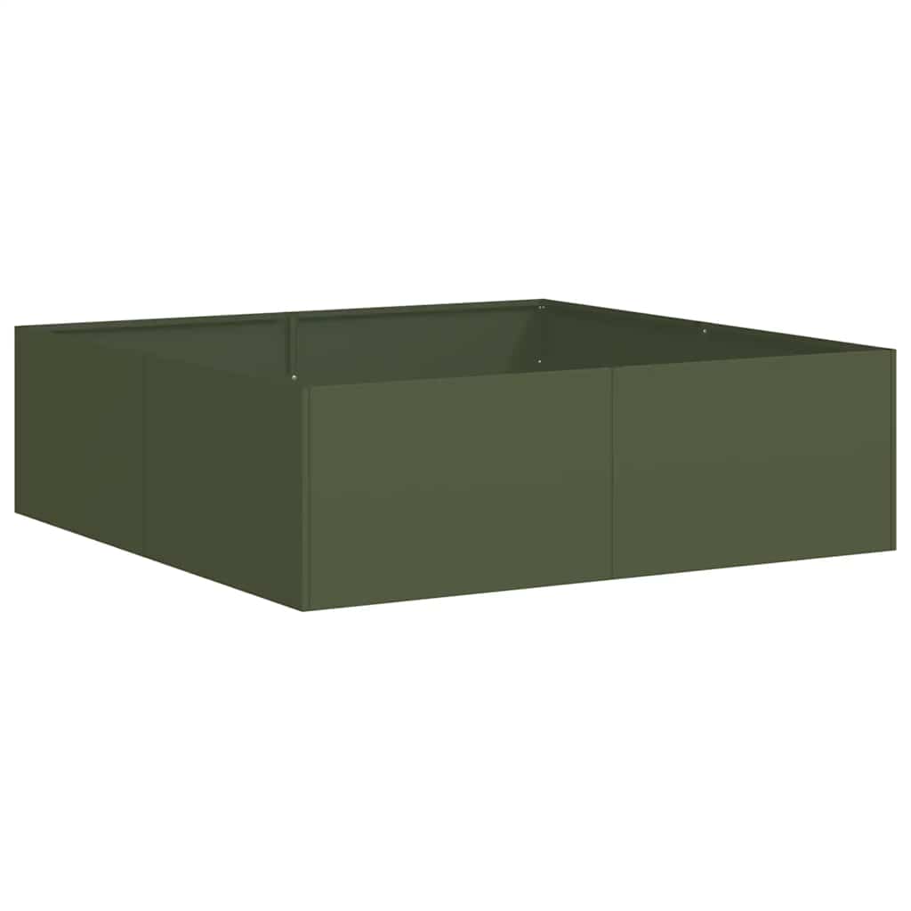 Vidaxl plantenbak 100x100x30 cm staal olijfgroen