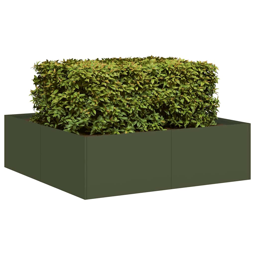 Vidaxl plantenbak 100x100x30 cm staal olijfgroen