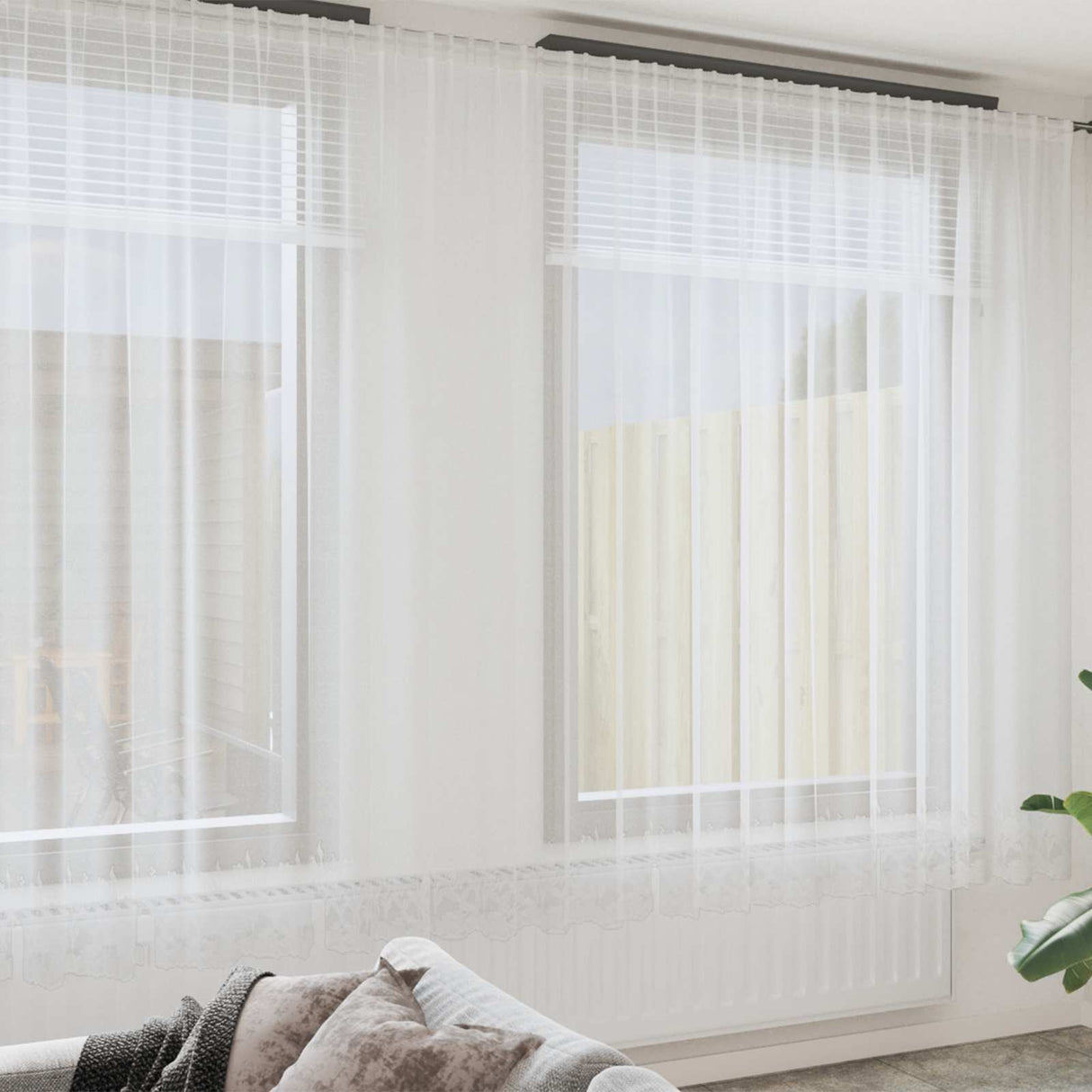 Vidaxl kantgordijn met gordijnen bloemen wit 260 x 500 cm polyester