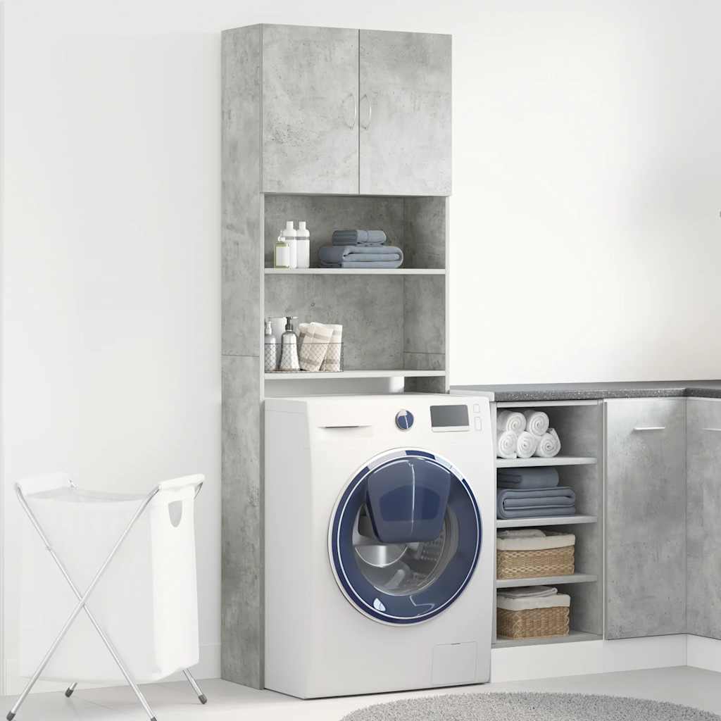 Vidaxl wasmachinekast 64x24x190 cm bewerkt hout betongrijs
