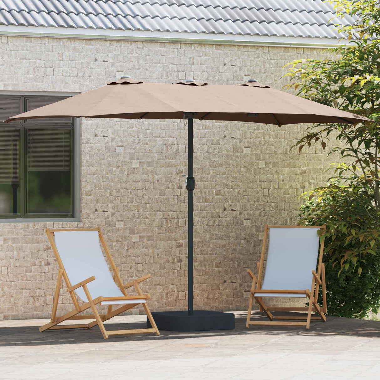 Vidaxl tuinparasol taupe 385 x 209 x 244 cm polyester