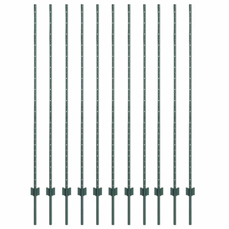 Vidaxl afrasteringspaal 11 pcs groen 150 cm staal
