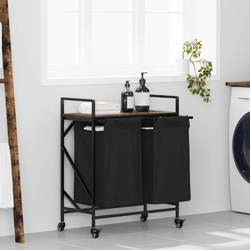 Vidaxl wasmand 2 vakken met planken gerookt eikenkleurig