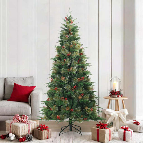 Vidaxl kunstmatige inklapbare kerstboom groen 210 cm pvc, pe en staal