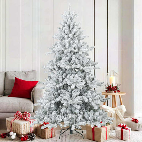 Vidaxl kunst kerstboom met geveerde takken, sneeuw bedekt wit 180 cm