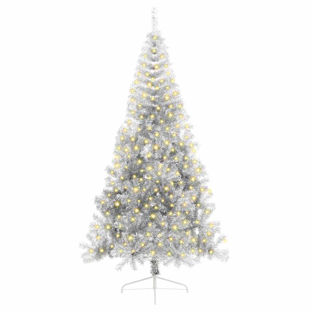 Vidaxl kunstmatig voorverlicht kerstboom met 300 led zilver 240 cm pet