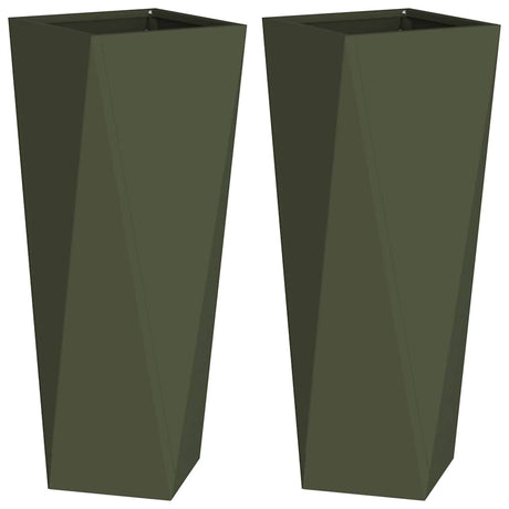 Vidaxl plantenbak 2 pcs olijf groen 30 x 30 x 75 cm staal