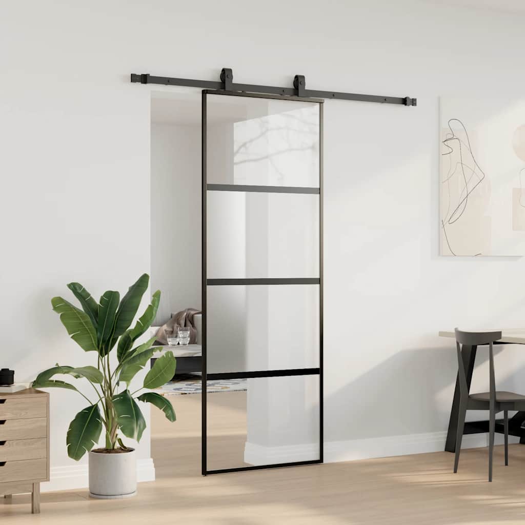 Vidaxl schuifdeur met beslagset 76x205 cm gehard glas zwart