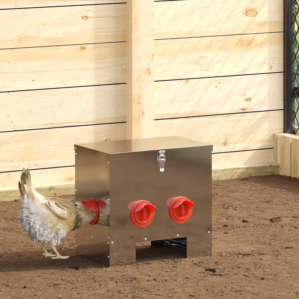 Vidaxl kip voerbak zilver 40,5 x 25 x 38 cm gegalvaniseerd staal