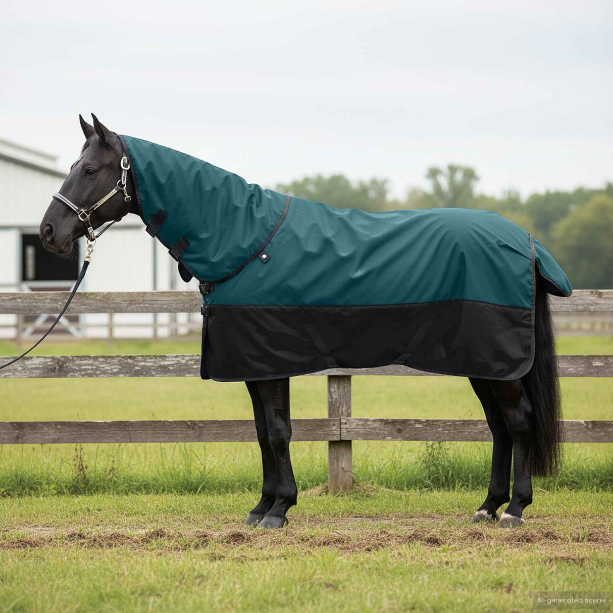 Vidaxl paardendeken donkergroen en zwart 105 cm polyester
