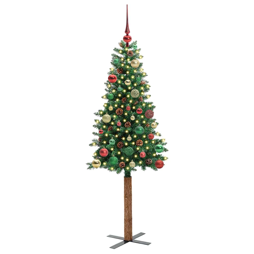 Vidaxl slanke kerstboom groen 150 cm pvc en massief dennenhout