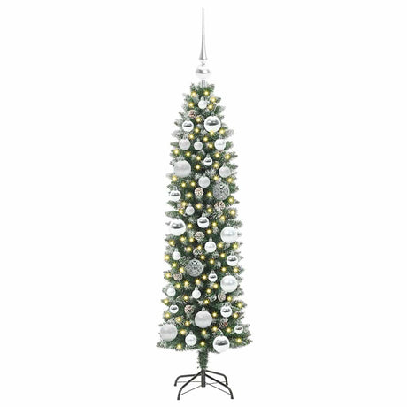 Vidaxl kunstmatige slanke kerstboom met 150 led groen en wit 120 cm
