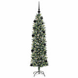 Vidaxl kunstmatige slanke kerstboom met 150 led groen en wit 150 cm