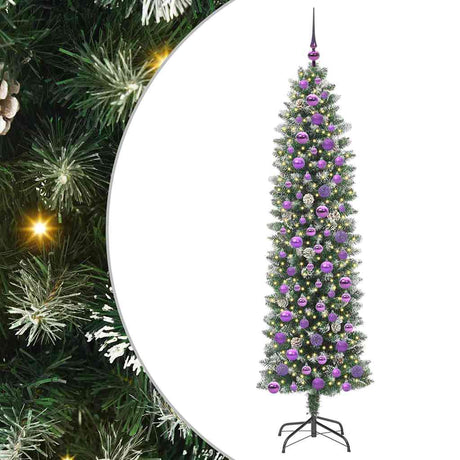 Vidaxl kunstmatige slanke kerstboom met 300 led groen en wit 180 cm
