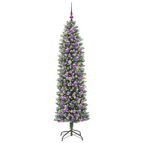 Vidaxl kunstmatige slanke kerstboom met 300 led groen en wit 180 cm