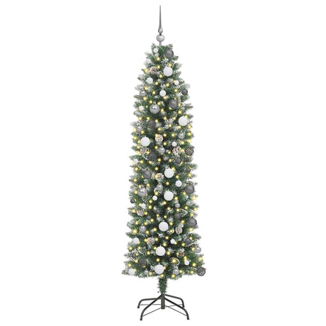 Vidaxl kunstmatige slanke kerstboom met 300 led groen en wit 210 cm