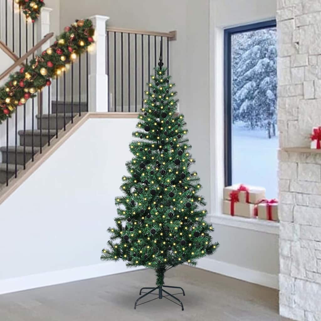 Vidaxl kunstmatig voorverlicht kerstboom groen 240 cm pvc en metaal