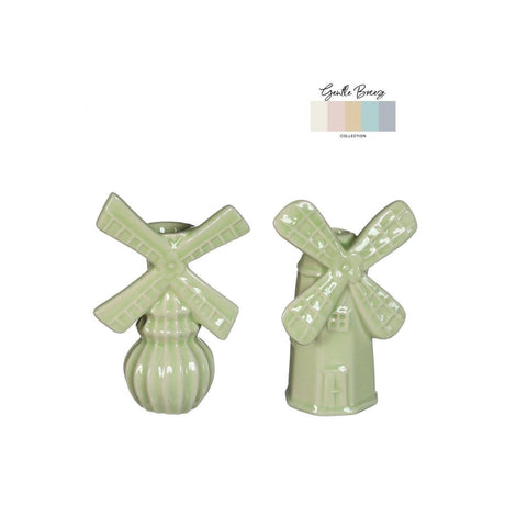Idées vase 4 saisons moulin à vent h15,5cm 2 axes vert anis