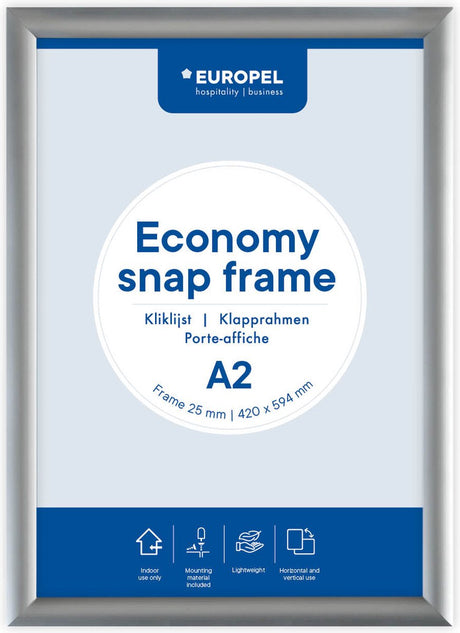 Europel economy kliklijst – posterlijst – a2 – 42 x 59,4 cm – 25mm – aluminium – zilver