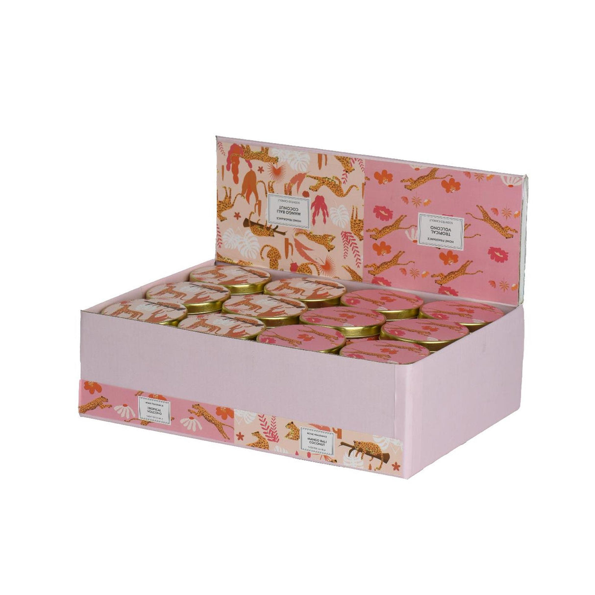 Bougie parfumée Decoris dans une boîte métallique ø7,8xh4,5cm