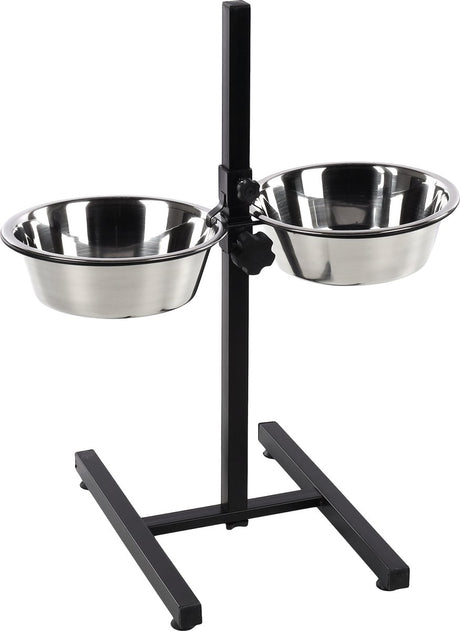 Gamelle pour chien Flamingo – support de table duo otis argent noir 2x2,5l – gamelle réglable pour manger et boire avec bols en acier inoxydable