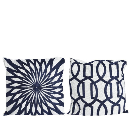 Coussin décoratif d'intérieur Decoris en polyester et coton bleu blanc 43x43cm 2 motifs assortis