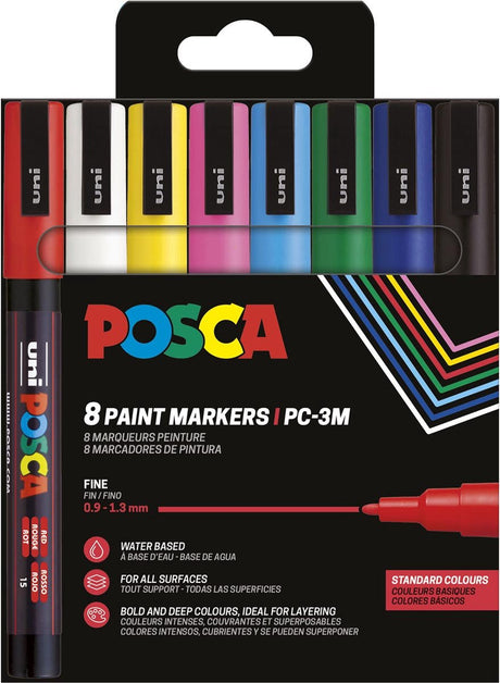 Marqueur peinture Posca pc-3m - 1,8 - 2,5 mm - crayon uni mitsubishi - étui de 8 pièces couleurs de base assorties