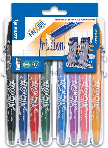Pilot frixion - set de stylos roller - effaçable - 8 couleurs - sous blister luxe