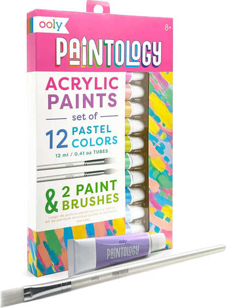 Ooly - paintology - set de peinture acrylique - couleurs pastel - 2 pinceaux