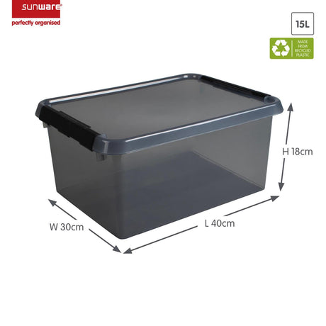 Boîte de rangement Sunware Comfort Line 15l avec couvercle gris transparent