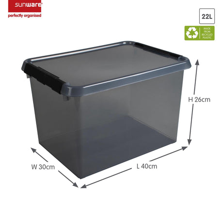 Boîte de rangement Sunware Comfort Line 22l avec couvercle gris transparent