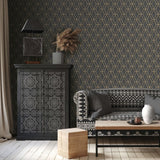 Papier peint Dutch wallcoverings hexagonal noir et or