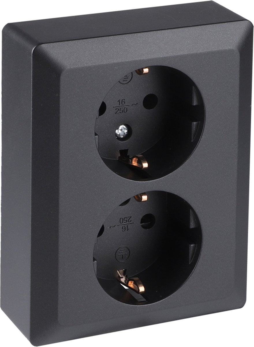 Prise double Q-link – prise murale avec sécurité enfants et protection contre les contacts – intégrée – noire