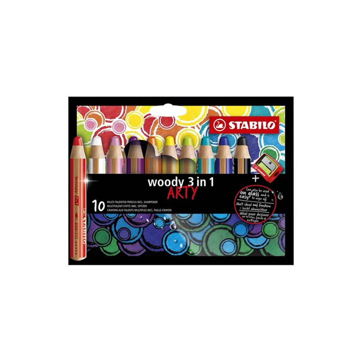 Abi stlo woody 3 en 1 - crayon de couleur aux multiples talents - arty - set 10 pcs. + taille-crayon