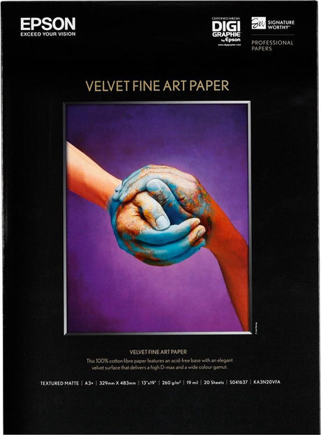 Papier beaux-arts velours Epson, din a3+, 260g m², 20 feuilles