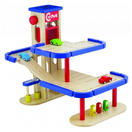 Garage en bois Pintoy + 3 voitures en bois