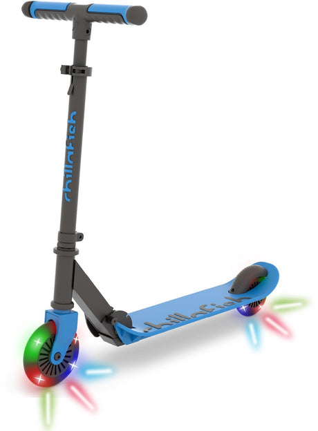 Trottinette enfant Chillafish pour garçons et filles à partir de 5 ans avec roues LED - bleu - trottinette avec guidon réglable et frein à pied - pliable et légère avec roues abec-5 - pas besoin de piles - modèle flexxi glow