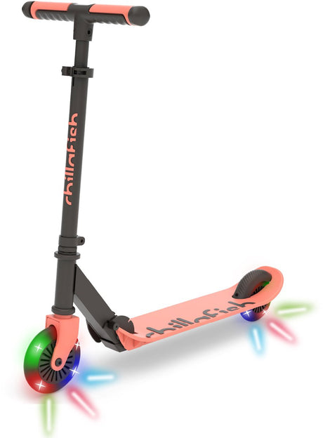 Trottinette enfant Chillafish pour garçons et filles à partir de 5 ans avec roues LED - rose - trottinette avec guidon réglable et frein à pied - pliable et légère avec roues abec-5 - pas besoin de piles - modèle flexxi glow