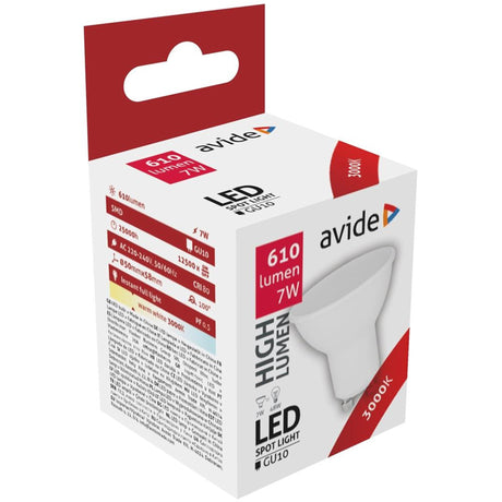 Avide lampe spot LED alu+plastique 7w gu10 3000 kelvin blanc chaud 610 lumen