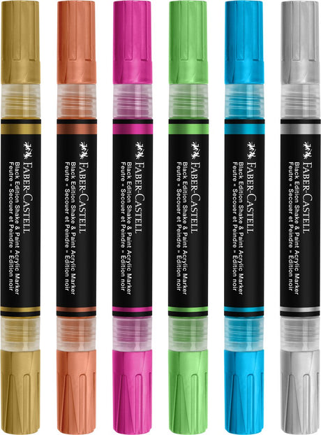Marqueur acrylique Faber-castell - édition noire - peinture shake - 6 couleurs métallisées - fc-285517
